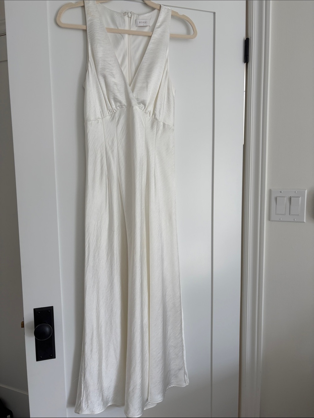 Meshki Ivory Satin V-Neck Maxi Dress